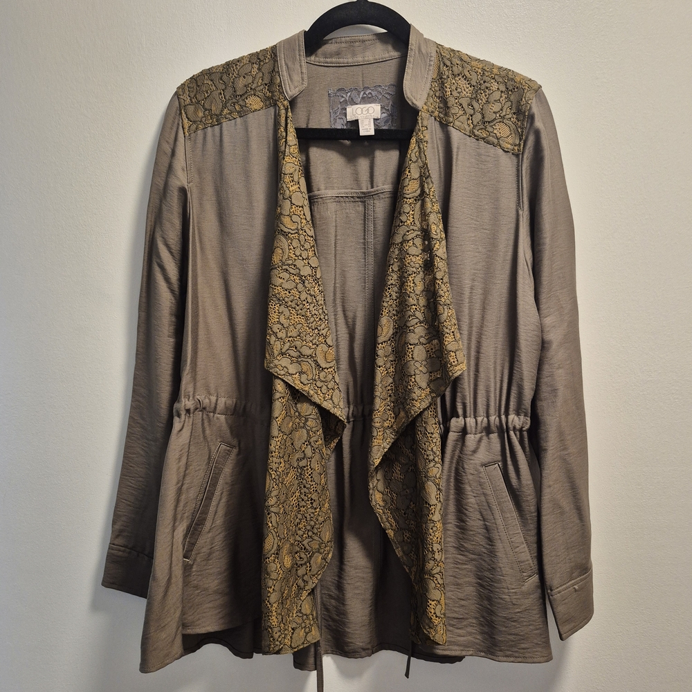 LOGO By Lori Goldstein Lace-Trimmed Women's Jacket in Green